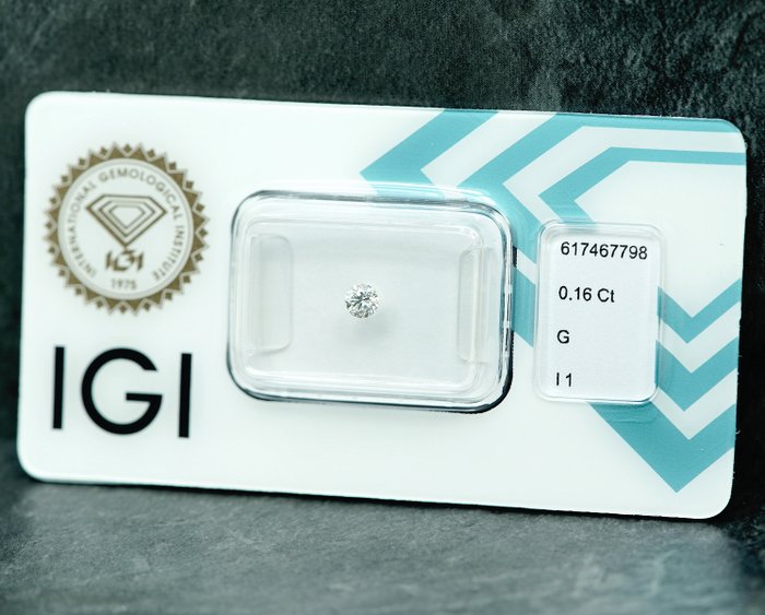 Ingen mindstepris - 1 pcs Diamant  (Natur)  - 016 ct - G - I1 - International Gemological Institute (IGI)