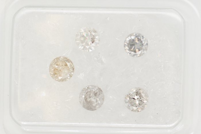 Ingen mindstepris - 5 pcs Diamant  (Natur)  - 0.80 ct - Rund - I2, I3 - Gem Report Antwerp (GRA) - INGEN RESERVEPRIS