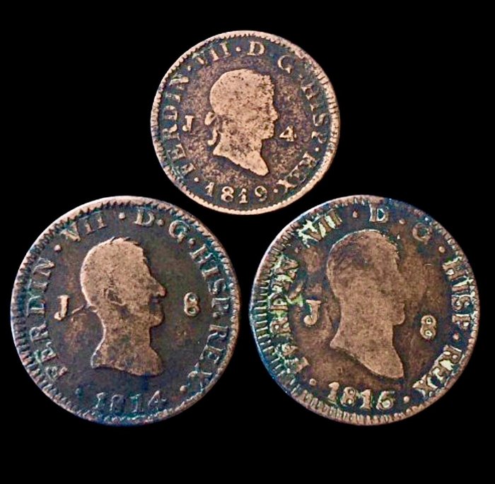 Spanien. Fernando VII (1813-1833). 2x8 maravedis y 1x4 maravedis - Lote cobres - Varios años - (R675)  (Ingen mindstepris)