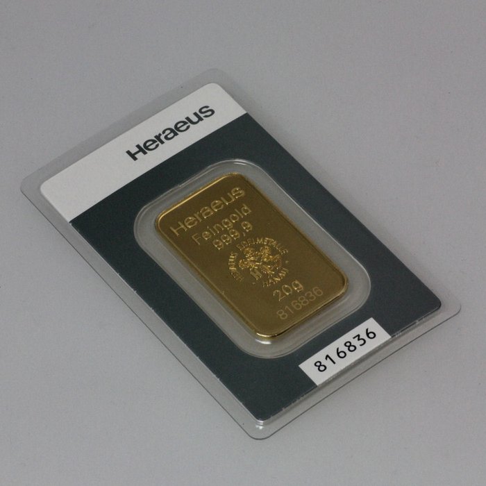 20 gram - Guld 999 - Heraeus, Germany - Forseglet  Med certifikat