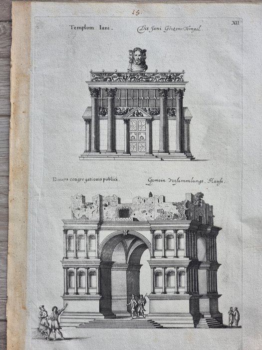 Johann Jacob von Sandrart (1655–1698) - Porta Naevia, Arcus Constantini Magni, Arcus Titi Vespasiani, Templum Iani, Arcus Septimii - Roma