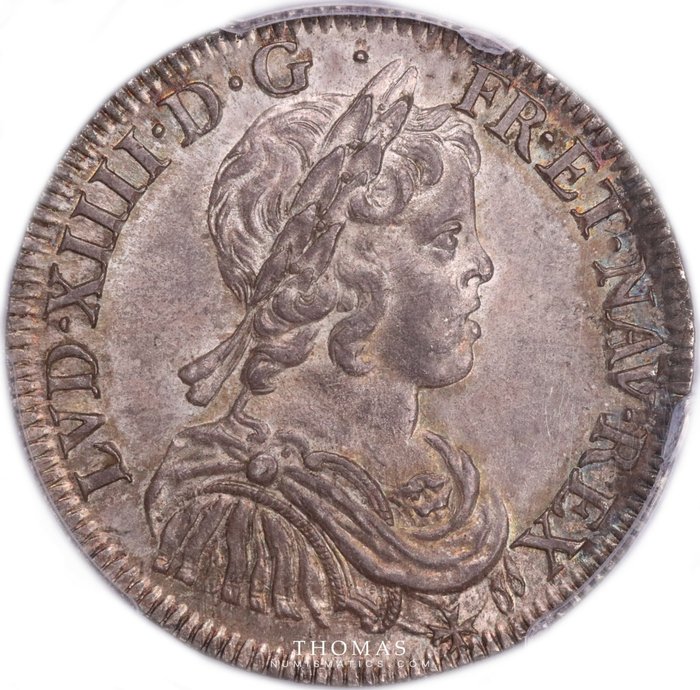 Frankrig. Ludvig 14. (1643-1715). 1/2 Écu à la mèche courte 1644 sur 43 – PCGS MS 62