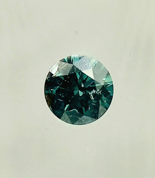 Ingen mindstepris - 1 pcs Diamant  (Farvebehandlet)  - 0.52 ct - Rund - Fancy deep Grøn Blå - I2 - Antwerp Laboratory for Gemstone Testing (ALGT)