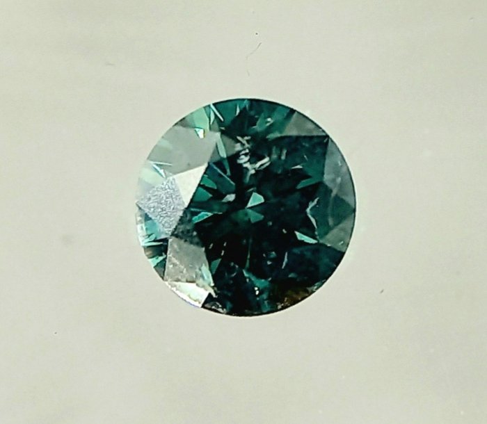 Ingen mindstepris - 1 pcs Diamant  (Farvebehandlet)  - 0.52 ct - Rund - Fancy deep Grøn Blå - I2 - Antwerp Laboratory for Gemstone Testing (ALGT)