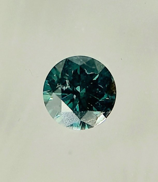 Ingen mindstepris - 1 pcs Diamant  (Farvebehandlet)  - 0.52 ct - Rund - Fancy deep Grøn Blå - I2 - Antwerp Laboratory for Gemstone Testing (ALGT)