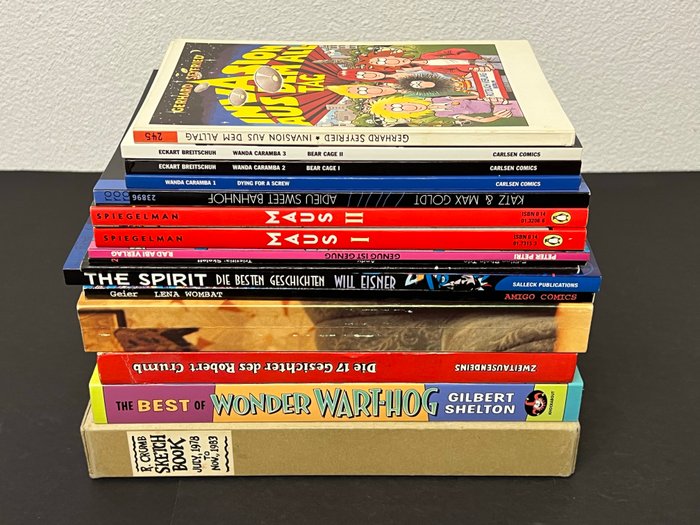 Underground Lese - und Sammelpaket (16) - R. Crumb Scetchbook im Schuber Rarität - Wanda Caramba - Best of Wonder Wart-Hog - Maus - Tristitia - The Spirit - u.a. - 16 Comic - Første udgave