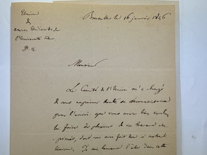 Pierre-François Van Meenen (1772-1858), Belge lawyer and judge, philosoph, liberal politicain, - Autograph signed letter of the founder of the free University to Adolphe Le Hardy de Beaulieu - 1846