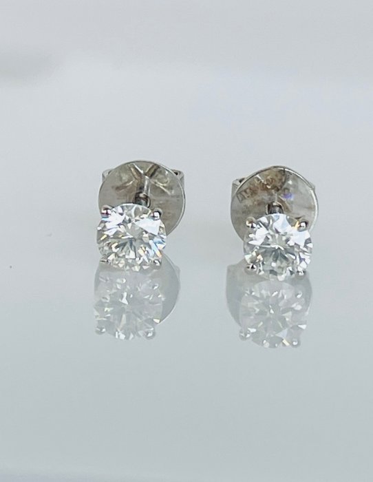 Øreringe - 14 karat Hvidguld -  1.08ct. tw. Diamant (Natur)