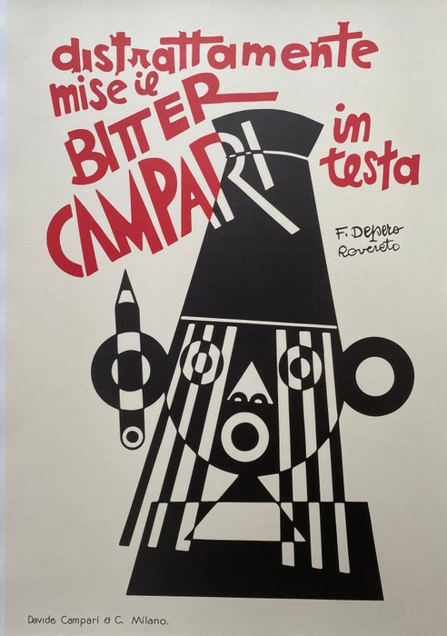 Fortunato Depero - Distrattamente mise il BITTER CAMPARI in testa - 1970‹erne