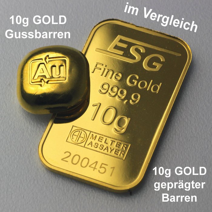 10 gram - Guld 999 - ESG Edelmetalle Deutschland Goldknuffel - Forseglet, Forseglet  Med certifikat