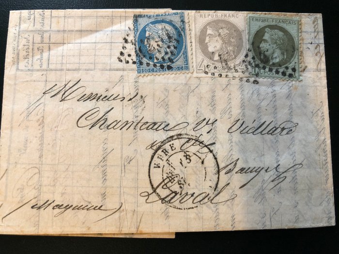 Frankrig 1871 - Lac Vire-Laval tricolor annullering - YT nos 253741