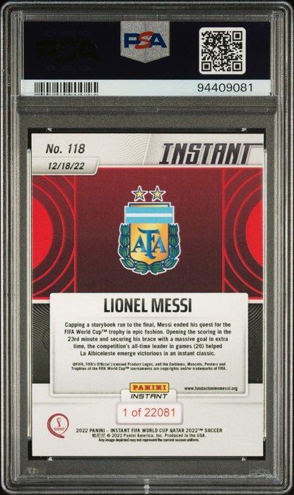 2022 Panini Instant World Cup Lionel Messi #118 PSA 10 - 1 Graded card