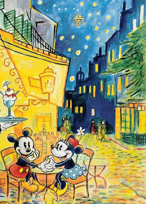 Tony Fernandez - Mickey, Minnie and Goofy Inspired by Vincent Van Gogh's "Café Terrace at Night" (1888) - A.P. Signed