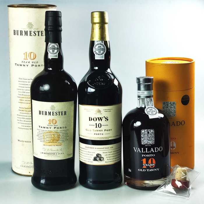 3 Bottles Port: Dow´s 10 Years + Vallado 10 Years + Burmester 10 Years -  Douro  - 3 2x 75cl + 1x 50cl