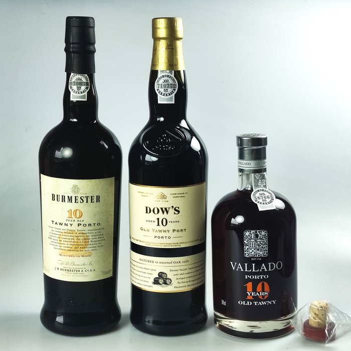 3 Bottles Port: Dow´s 10 Years + Vallado 10 Years + Burmester 10 Years -  Douro  - 3 2x 75cl + 1x 50cl