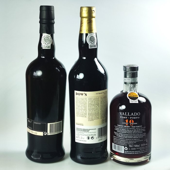 3 Bottles Port: Dow´s 10 Years + Vallado 10 Years + Burmester 10 Years -  Douro  - 3 2x 75cl + 1x 50cl