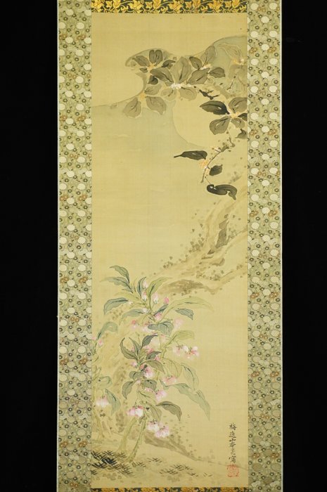 Full moon and Flowers - ca 1830-1900 (Late Edo / Meiji) - After Yamamoto Baiitsu 山本梅逸 (1783-1856) - Japan - Sene Edo-periode  (Ingen mindstepris)