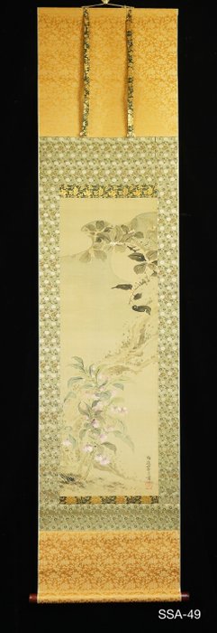 Full moon and Flowers - ca 1830-1900 (Late Edo / Meiji) - After Yamamoto Baiitsu 山本梅逸 (1783-1856) - Japan - Sene Edo-periode  (Ingen mindstepris)