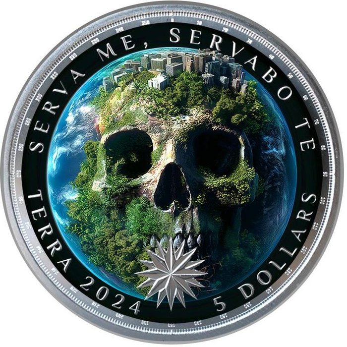 Tokelau. 5 Dollars 2024 "Skull Earth - Terra", 1 Oz (.999)  (Ingen mindstepris)