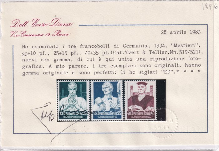 Tyskland og Kolonier 1934 - Vinterrelief, kunst og håndværk. Komplet serie MNH 513/21