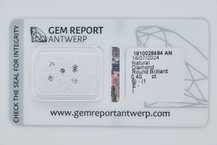 Ingen mindstepris - 5 pcs Diamant  (Natur)  - 0.40 ct - Rund - I1, SI1, SI2 - Gem Report Antwerp (GRA) - INGEN RESERVEPRIS