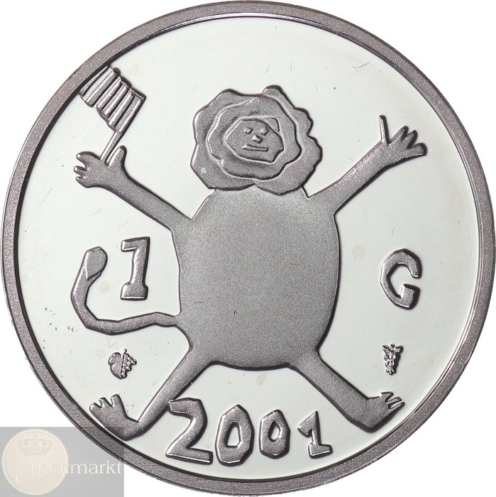 Holland. 1 Gulden 2001 "Tim Melis ontwerp" in ZILVER