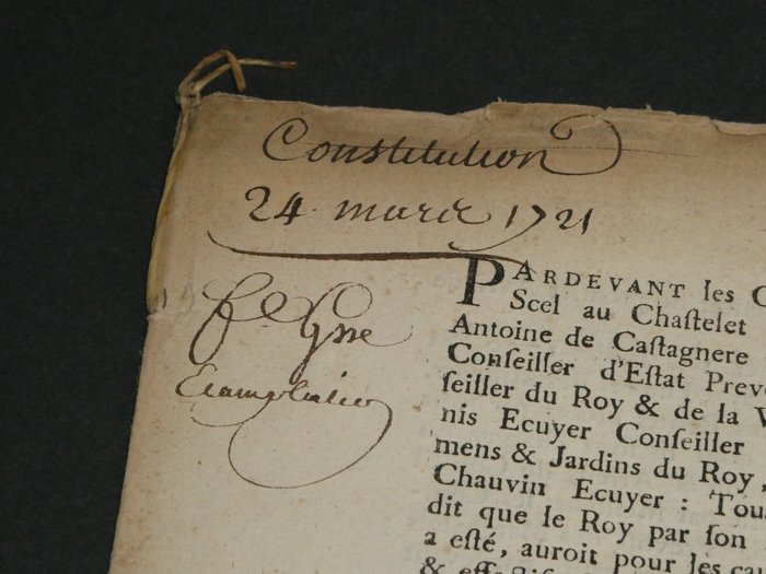 L'abbé Laurent Bordelon, Le Marquis de Châteauneuf, Pierre Sautreau, Jean de Turmenyes de Nointel - Documents en partie autographes signés, Constitution de rente et quittance de rente - 1720