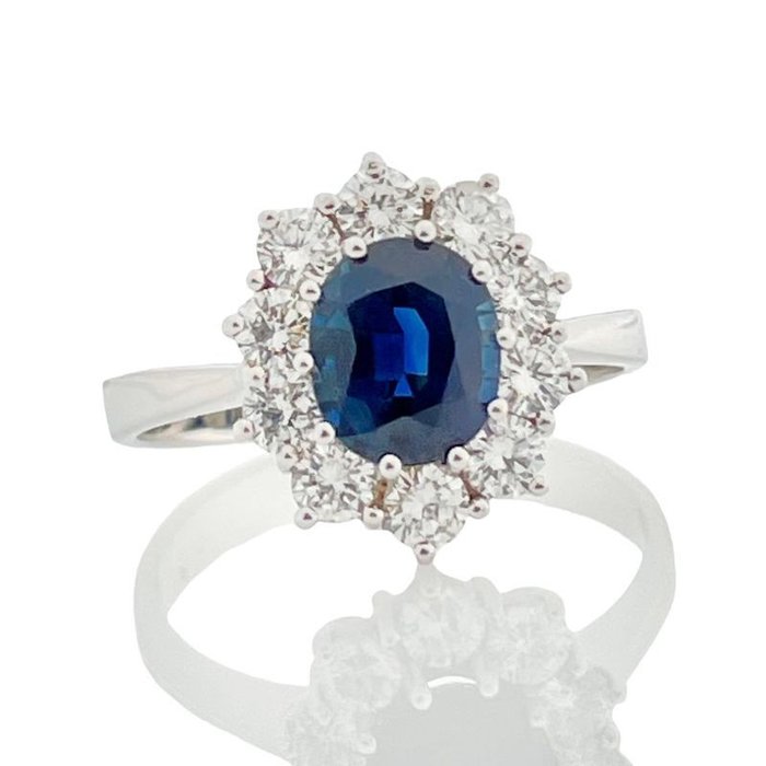 Ring - 14 karat Hvidguld -  170ct tw Safir - Diamant - Royal Safir