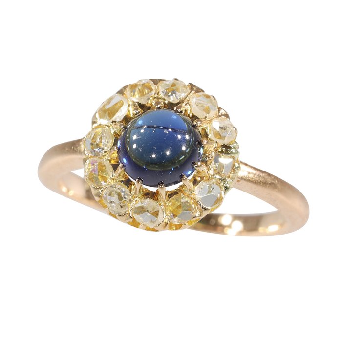 Ingen mindstepris - Ring - 18 kraat Gulguld, Rosaguld - Safir - Diamant, antik, 1880