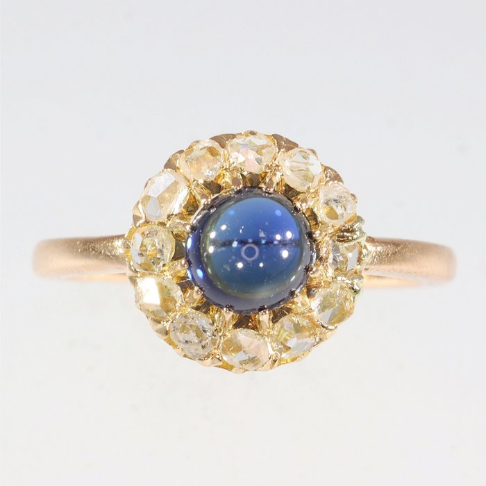 Ingen mindstepris - Ring - 18 kraat Gulguld, Rosaguld - Safir - Diamant, antik, 1880