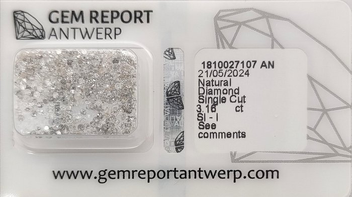 Ingen mindstepris - 340 pcs Diamant  (Natur)  - 3.16 ct - I1, SI1 - Gem Report Antwerp (GRA) - Rund enkelt snit