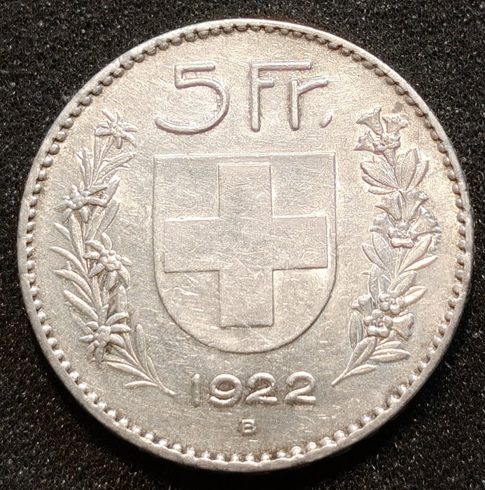 Schweiz. 5 Francs 1922 B  (Ingen mindstepris)