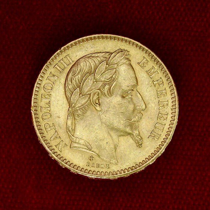 6,45 grams - Guld 900 - 20 Francs Napoleon III - Præget bar