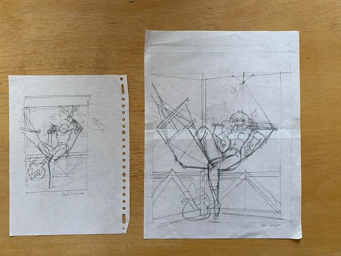 Franka - Origineel: 2 potloodschetsen "Tropical Rum" + zeefdruk - 2 Original + kunsttryk - 2001