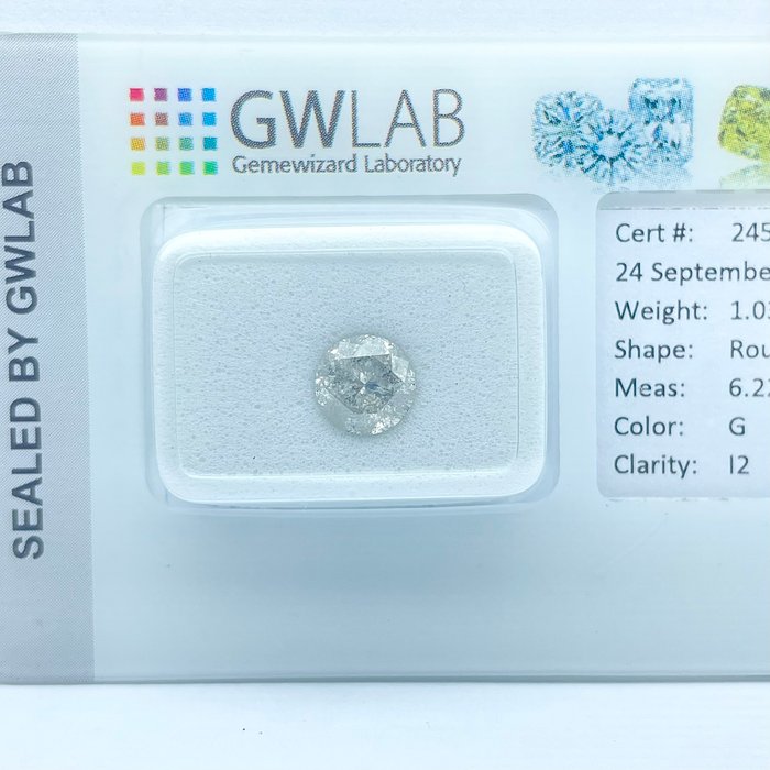 Ingen mindstepris - 1 pcs Diamant  (Natur)  - 1.03 ct - Rund - G - I2 - Gemewizard Gemological Laboratory (GWLab)