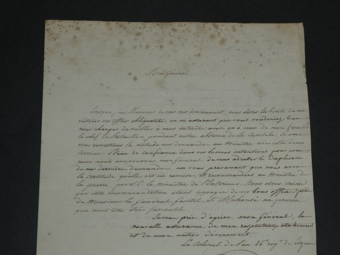 Joseph Léopold Sigisbert Hugo, père de Victor Hugo - Lettre signée adressée au lieutenant général des armées du Roi - 1819