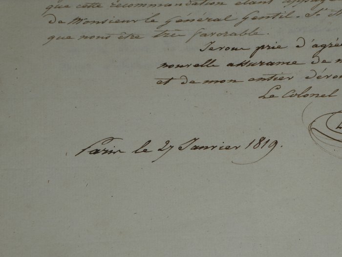 Joseph Léopold Sigisbert Hugo, père de Victor Hugo - Lettre signée adressée au lieutenant général des armées du Roi - 1819