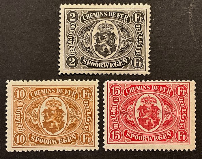 Belgien 1921/1921 - Jernbanestempler "National Coat of Arms in Oval" - 2fr, 10fr, 15fr - POSTFRIS - TR128, 132, 133