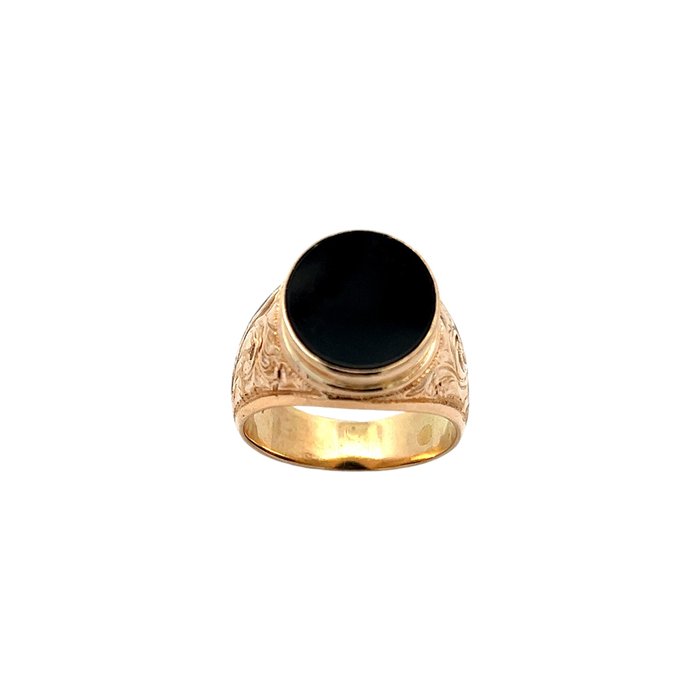 Ring - 14 karat Rosaguld Onyx - Solid Onyx Signet Ring