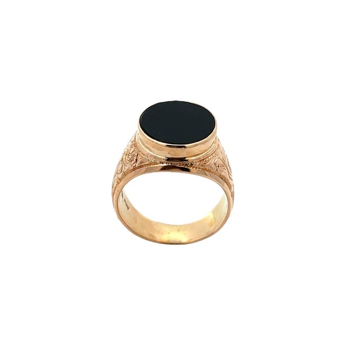 Ring - 14 karat Rosaguld Onyx - Solid Onyx Signet Ring