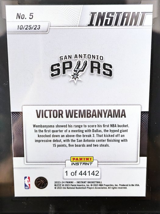 2023/24 Panini Instant Victor Wembanyama #5 NBA Debut - Rookie SGC 10 Graded card