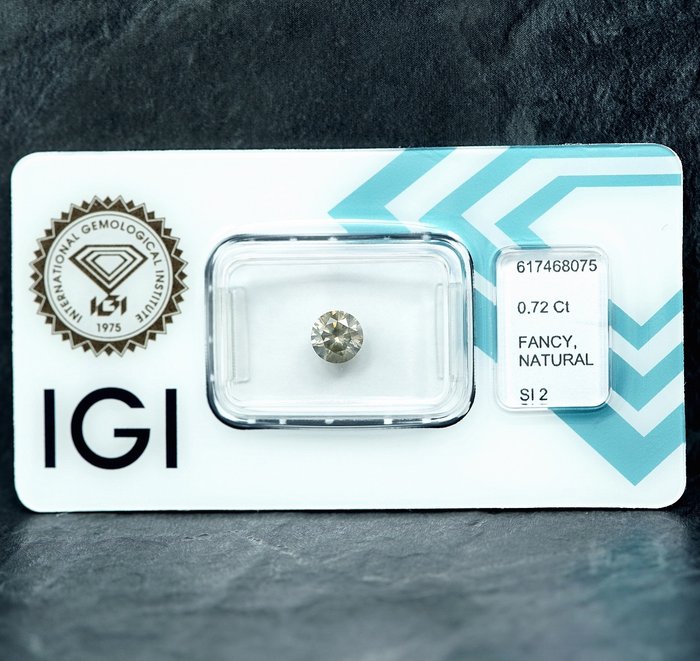 1 pcs Diamant  (Naturfarvet)  - 0.72 ct - Fancy Grålig Gul - SI2 - International Gemological Institute (IGI)