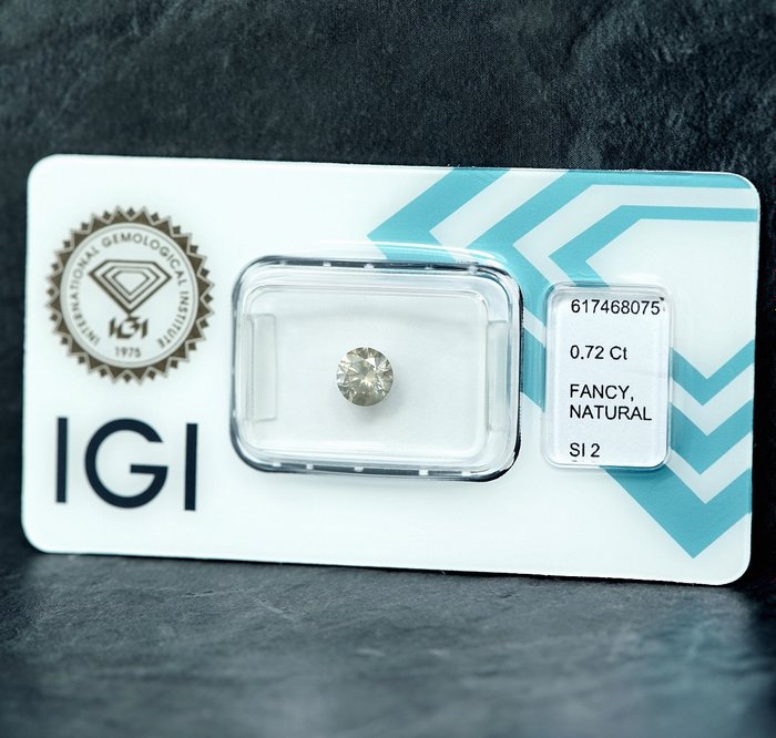 1 pcs Diamant  (Naturfarvet)  - 0.72 ct - Fancy Grålig Gul - SI2 - International Gemological Institute (IGI)