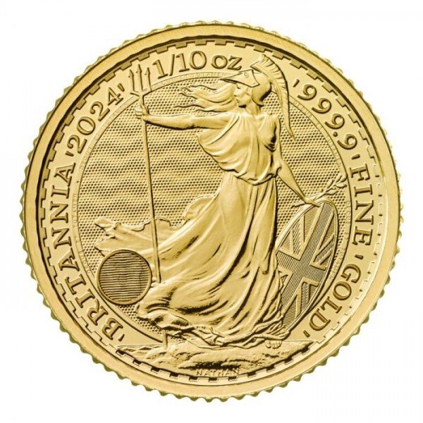 Storbritannien 2024 1/10 oz £10 GBP UK Gold Britannia Charles III Coin BU