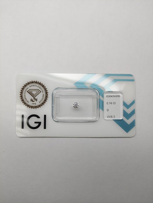 Ingen mindstepris - 1 pcs Diamant  (Natur)  - 016 ct - Rund - D (farveløs) - VVS2 - International Gemological Institute (IGI)