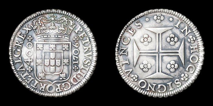 Portugal D Pedro II (1683-1706) Cruzado Novo (480 Reis) 1706 - Lisboa - Escassa