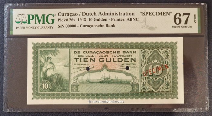 Curaçao (Hollandsk Caribien). - 10 Gulden - 1943 - "Specimen" - Pick 26s