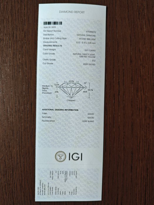 1 pcs Diamant  (Natur)  - 0.51 ct - SI2 - International Gemological Institute (IGI)