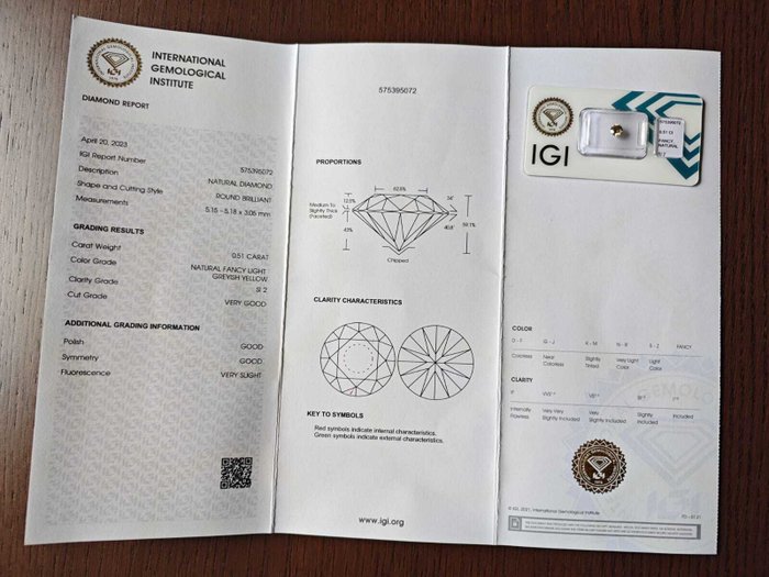 1 pcs Diamant  (Natur)  - 0.51 ct - SI2 - International Gemological Institute (IGI)