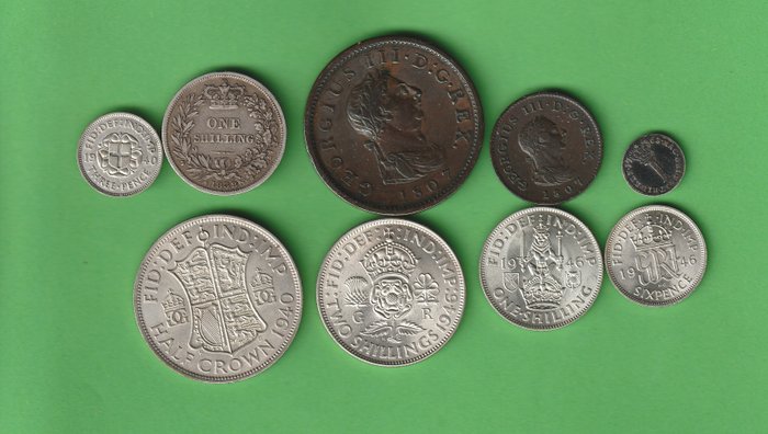 Storbritannien. Victoria. Lot of 9 Coins 1763-1946  (Ingen mindstepris)